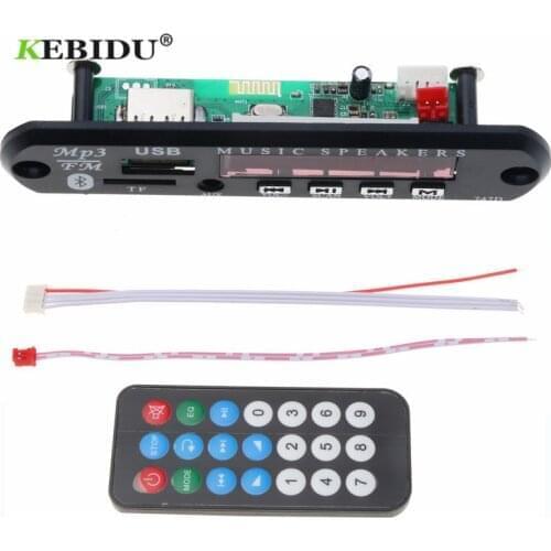 Kebidu MP3 WMA Decoder Board 5-12V USB FM Aux Radio Car USB Bluetooth Audio Module with Remote Control Build in Car Speaker