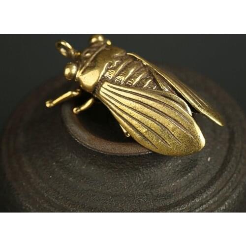 Handmade Pure Brass retro cicada craft DIY jewelry ornament portable Fitting Keychain Pendant Miniature souvenir gift a0922