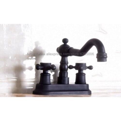 Oil Rubbed Bronze Deck Mounted 2 Holes Bathroom Basin Faucet Hot Cold Mixer Tap Double Handle Basin Tap Bnf149