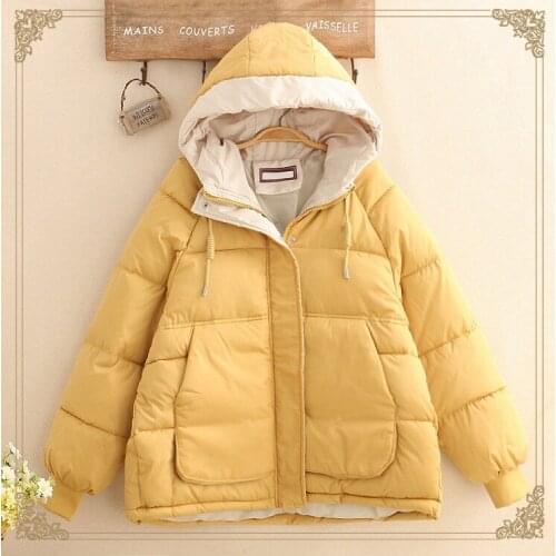 2019 new autumn/winter schoolgirl winter coat thick hooded cotton-padded jacket female loose double pocket keep warm clothes