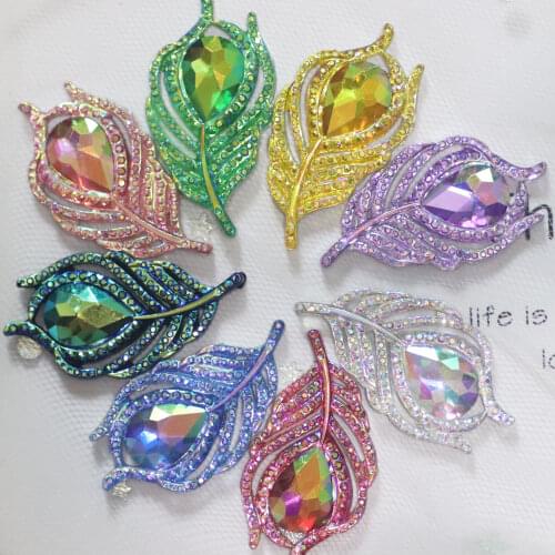 New fashion style resin 10pcs 20*38mm rhinestones flatback leaf shape sew on crystal DIY handsewing gem stones-T010