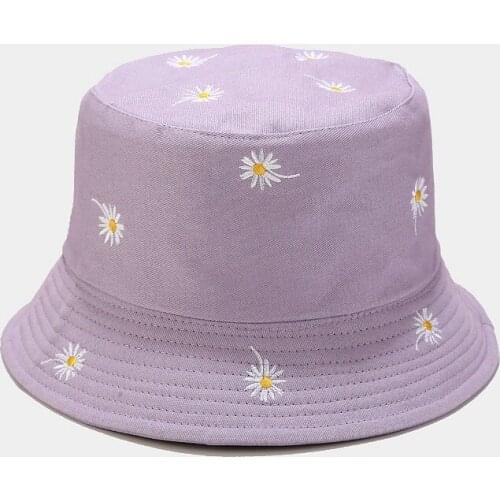 Cotton Flower Embroidery Bucket Hat Fisherman Hat Outdoor Travel Hat Sun Cap Hats for Men and Women