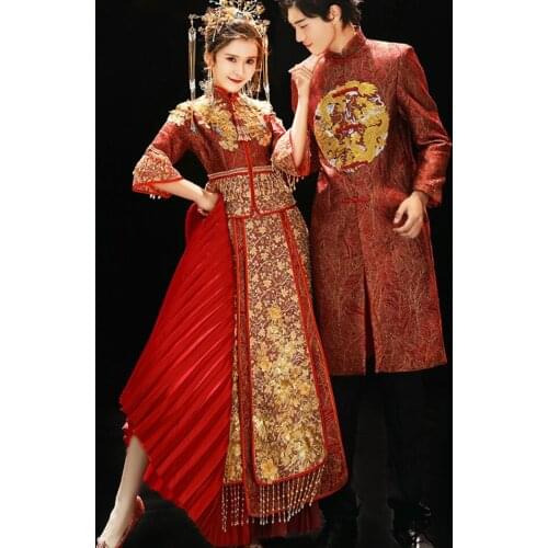 Beads Tassel Gown Bride Wedding Dress Chinese Style Costume Cheongsam Evening Dress Show Clothing Slim Style For The Wedding