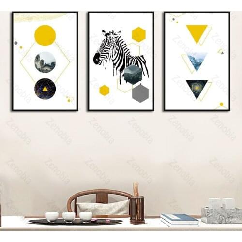 Poster Triangle Round Hexagon and Zebra Home Wall Decoration Canvas Painting for Bedroom and Living Room Frameless Style