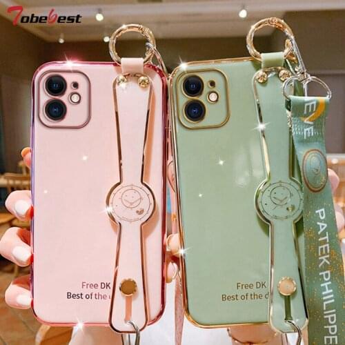 Lanyard Wrist Strap Hand Band Plating Silicone Case For iphone 12 11 Pro XS Max XR X 8 7 6S 6 Plus SE 2020 12mini Soft TPU Cover