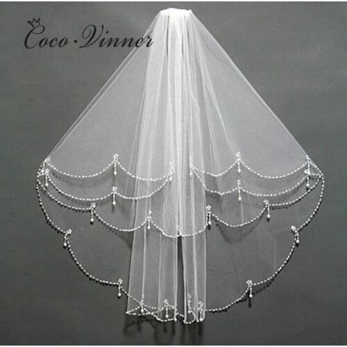 Pearls Beaded Multra Layers Wedding Veil White Ivory Color 60-80cm Bridal Veils A8005