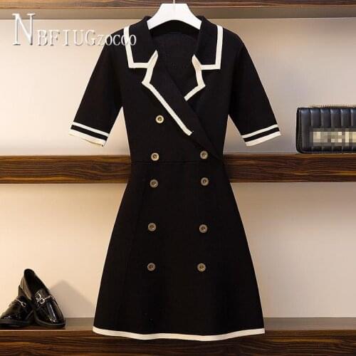 Knit Short Sleeve Dress Lapel Spring And Autumn Mini Dress