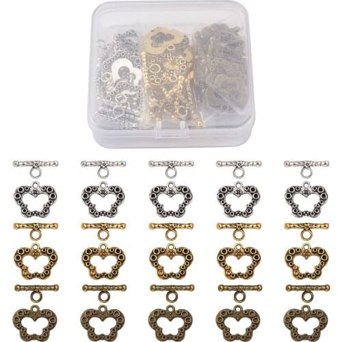 30 sets/box Mixed Color Tibetan Style Alloy Toggle Clasps Hooks Butterfly Shape Clasps For DIY Necklace Bracelet Jewelry Making