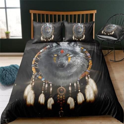 Dreamcatcher animal print bedding set bohemian duvet cover set wolf bed set King Queen Full Single Bedclothes best gift direct