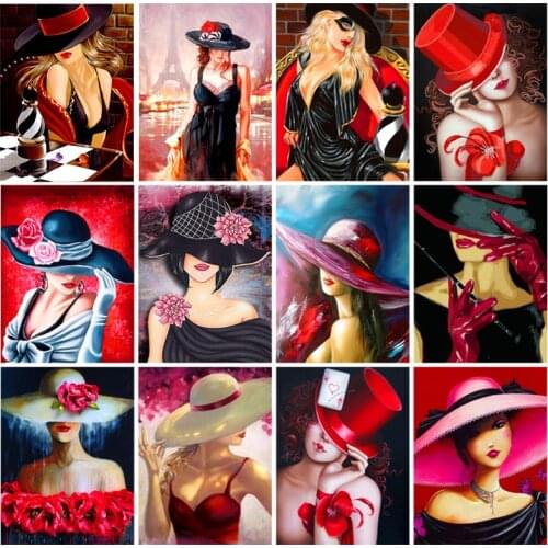 ZOOYA 5D Diamond Painting Woman Hat Lady Diamond Embroidery Full Square Round Drill Diamond Mosaic Cross Stitch Home Decoration