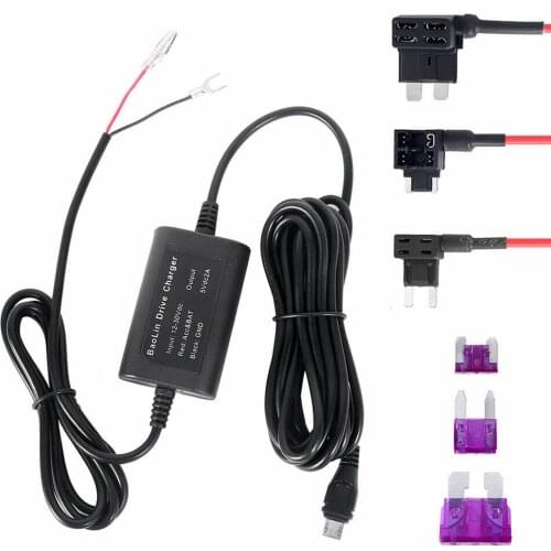 1set DC 12-30V To 5V 2A Universal Hard Wire Fuse Box ATC/ATS/ATO Car Recorder Dash Cam Hard Wire Kit Micro USB Accessories