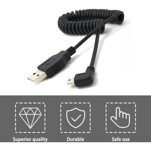 1pc USB 2.0 A Male to Mini USB 5 Pin Right Angled 90 Degree Spiral Coiled Adapter Cord Cable 5ft for MP3 Players Digital Cameras
