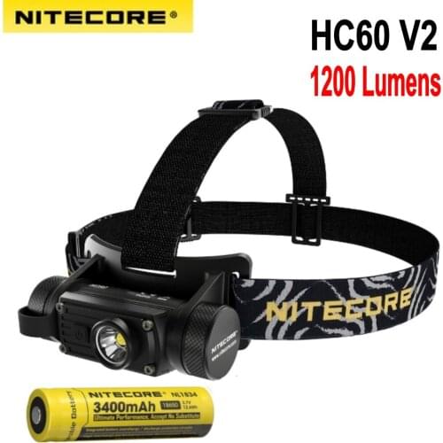 100% original NITECORE HC60 1000 lumens, three light source outputs, USB rechargeable metal headlights, standard 3400mah battery