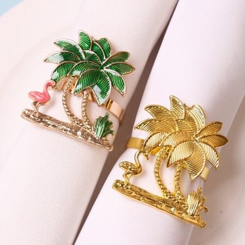 12pcs/lot New Coconut Tree Napkin Button Metal Napkin Link Day Party Tableware Napkin Ring Desktop Decoration
