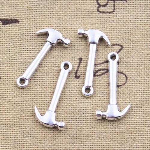 15pcs Charms Tools Hammer 25x13mm Antique Silver Color Pendants Making DIY Handmade Tibetan Finding Jewelry