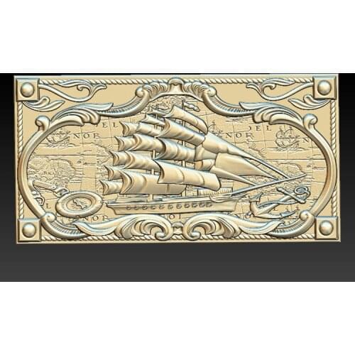 3d STL Model Ship for CNC Router Engraver Carving Machine Relief Artcam Aspire "Ship in Frame"