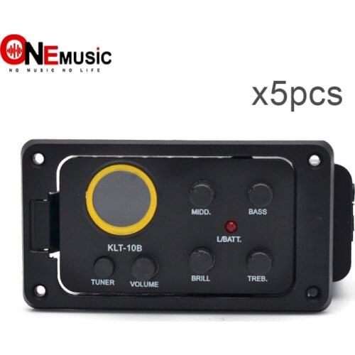 5pcs New KLT-10B 4 Band Pickup EQ Preamp with Round Screen Tuner For Travel Guitar 36 and 38 Guitar Blcak