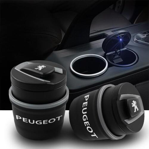 Car Ashtrays With Led Lights With Logo Cigarette Smoke Holder Anti-slip Rubber For Peugeot 107 108 206 207 308 307 508 3008 2008