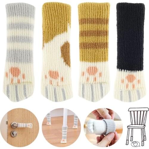 4Pcs Chair Foot Covers Cute Cat Paw Pattern Floor Protection Furniture Leg Pads Knitting Door Handle Covers Anti-noise