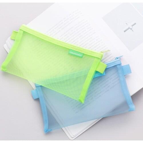 Simple Transparent Nylon Kawaii Pencil Bag Zipper Pen Case Pouch Stationery Student Large Capacity Office School Supplies
