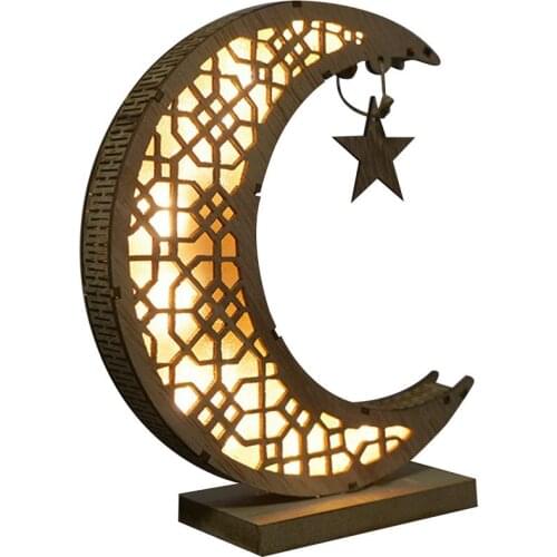 EID Mubarak Wooden Pendant with LED Candles Light Ramadan Decorations For Home Islamic Muslim Party Eid Decor Kareem Ramadan