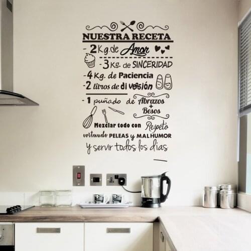 Spanish Nuestra Receta Vinyl Sticker Kitchen Art Decal Home Decor Poster House Decoration Adhesive Vinyl Waterproof E437