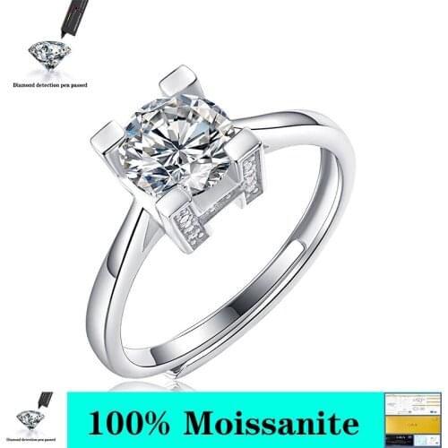 Classic 1.0 ct Round Brilliant Cut D Color Moissanite Diamond Ring Certified Created Real 925 Silver Engagement Ring