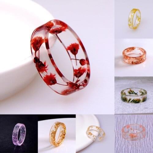 8 Colors DIY Dried Flowers Epoxy Ring Transparent Resin Ring Party Jewelry For Women Fashion Romantic Finger Jewelry Sweet Ring