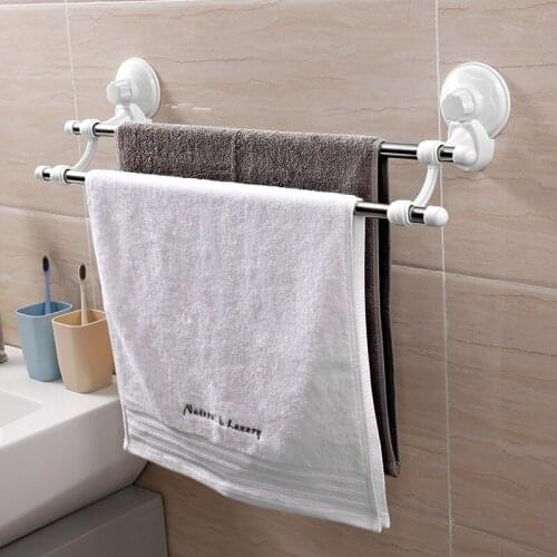 Free Punch Strong Sucker Towel Shelf Holder Batheroom Organizer Wall-mounted Stainless Steel Towel Pole Batheroom Accessory