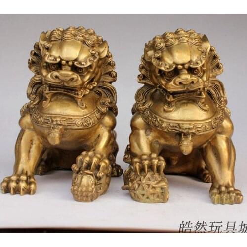 Copper lion ornaments entrance pure copper living room a pair Sculpture lion palace bottomless evil brass lions "