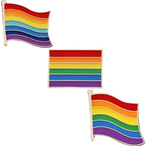 Trendy Rainbow Flag Brooch Geometric Lapel Pin Badge Metal Button Women Men Gay Lesbian Cartoon Decorative Pins Clothes Jewelry