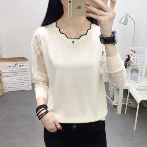 New Lace Bottom Blouse Short Long Sleeve Loose Spring New Thin Knitted Blouse Blouse Trend