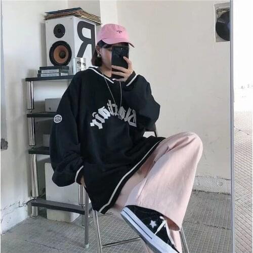 2021 new hip-hop V-neck letter printing oversized Harajuku couple hoodie womens fashion all-match oversized sweatshirt for men