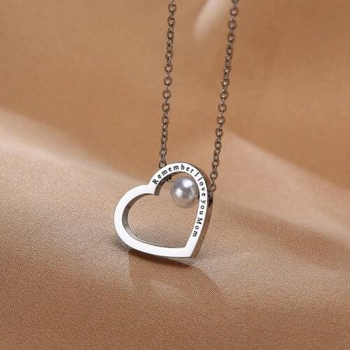 Stainless Steel Love Heart Necklace,Fashion Pearl Pendant Women Mom Wife Gifts