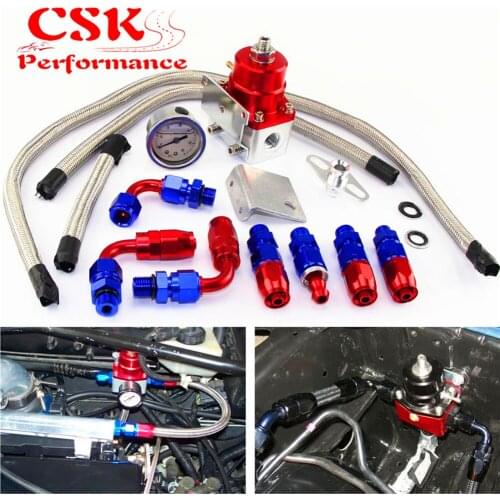 Adjustable Fuel Pressure Regulator Gauge Kit AN6 Fitting End Universal Black/Blue
