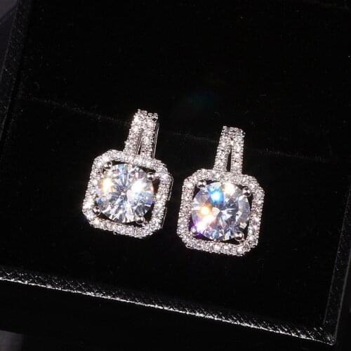 Luxury Female 6MM Zircon Stone Earrings 925 Sterling Silver Vintage Earring Earrings for Women Engagement Wedding Band Jewelry