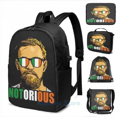 Funny Graphic print conor mcgregor USB Charge Backpack men School bags Women bag Travel laptop bag