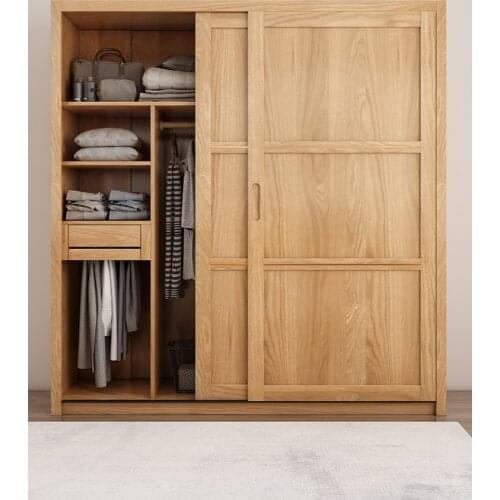 Wardrobe oak log modern simple sliding door sliding door wooden storage bedroom wardrobe