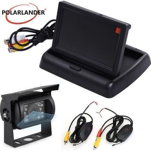 V1/V2 auto switching 24V truck bus 4.3 inch Foldable TFT LCD Car Reverse Rear View Monitor add CCD reversing camera