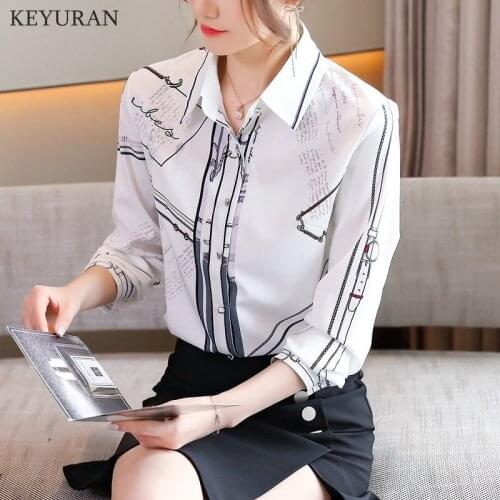 High Quality Silk Shirt Womens Trend 2021 Spring New Korean Fashion Printing Collar Temperament Long Sleeve Design Clothing Top