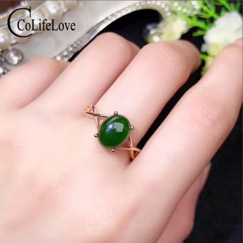 CoLife Jewelry 3ct Natural Jasper Silver for Party 8mm*10mm Green Jade Silver Jewelry 925 Silver Jade Jewelry Gift for Mother