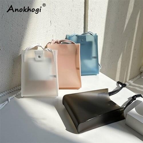 Women Casual Suqare Shoulder Bag Transparent Matte Surface Sling Bag Pure Color Braided Rope Bag ML55