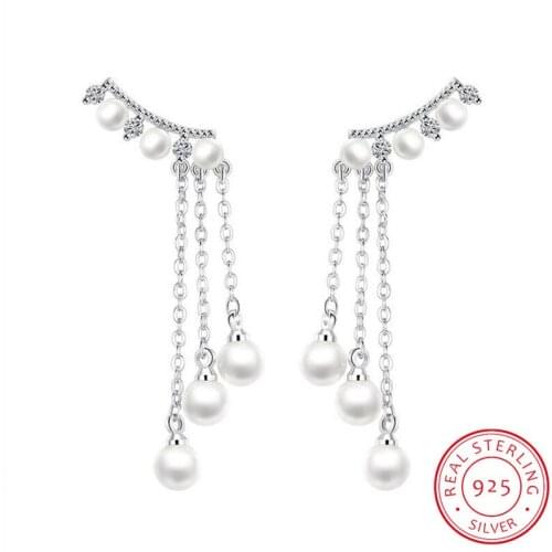 Newest Fashion Elegant Simulated Pearl Zirconia Long Tassel Pendant Drop Earrings For Women brincos S-E247