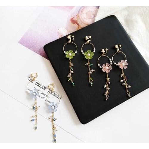 Korean Styles Circle Acrylic Flower ladies Hanging Earring Pendant Handmade Hoop Earrings For Women Shiny Crystal Brincos