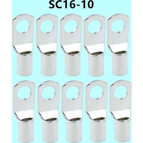10PCS Brand new SC16-10 Bolt Hole Tinned Copper Cable lugs Terminals set Wire terminals connector