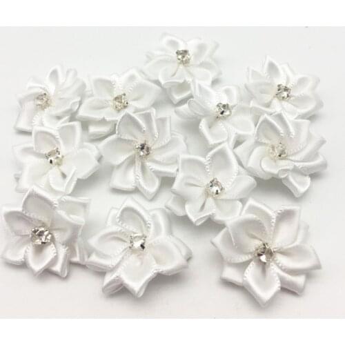 100pcs 25mm White Color Satin Ribbon Diamond Flowers For Wedding Bouquets Table Decorations Embellishments