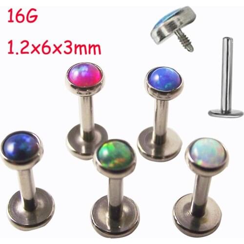 2017 Internally Threaded 16G 1.2x6x3mm Opal Stone Labret Ring Stainless Steel Tragus Ear Piercing Helix Body Piercing Jewelry