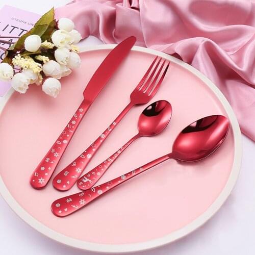 4Pcs Christmas Tableware Set Durable Exquisite Stainless Steel Knife Fork Spoon Tea Spoon Set Christmas Decorations For Gift