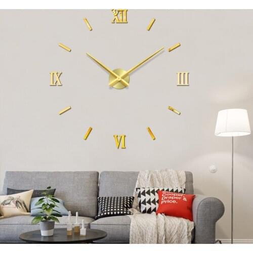 48" Large Clock Watch Wall Clocks Horloge 3D Diy Acrylic Mirror Stickers Home Decor Living Room Quartz Needle reloj de pared