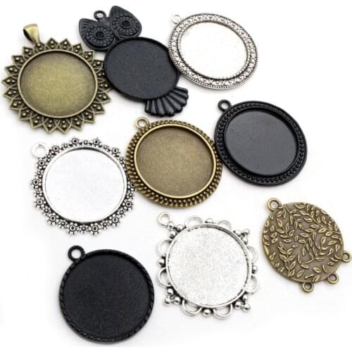 5pcs/Lot 30mm Inner Size 4 Colors Plated Classic Style Cabochon Base Setting Charms Pendant Tray
